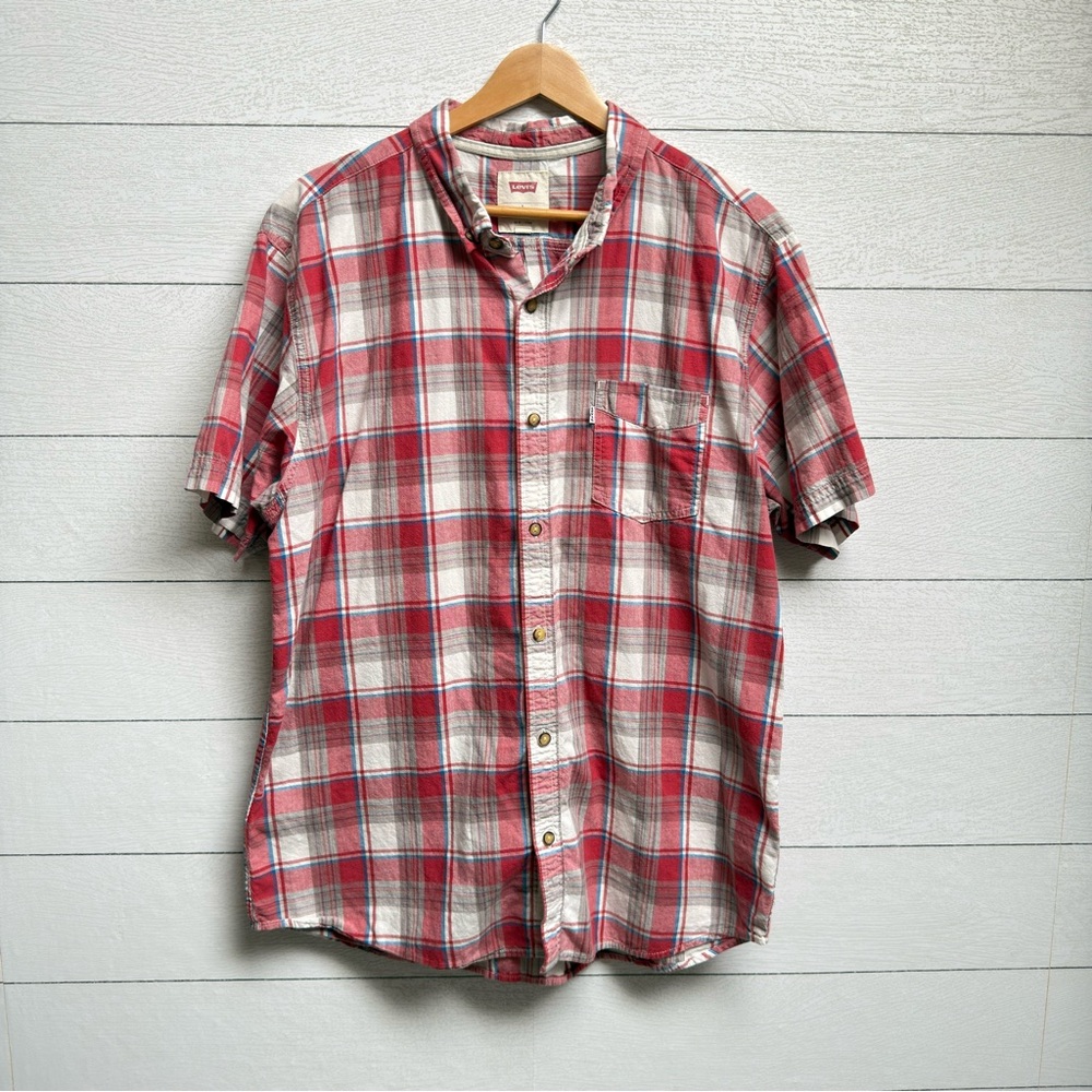 Levi’s | Cotton Red White Blue Plaid Short Sleeve Shirt – Vintage Americana | LG